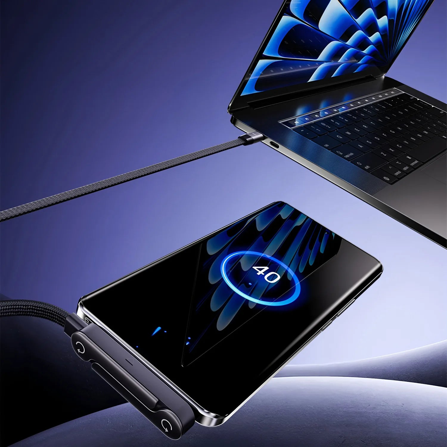 240W Fast Charging Cable with Foldable Phone Stand