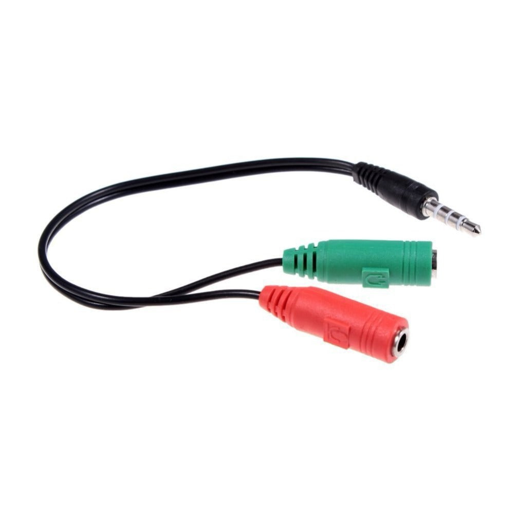 3.5mm Microphone &amp; Headphone Jack Converter- 1 Male to 2 Female Adapter
