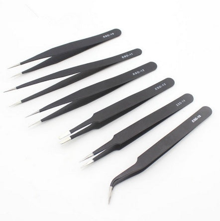6pcs ESD Anti-Static Stainless Steel Tweezers Set- Maintenance & Repair Tool Kit