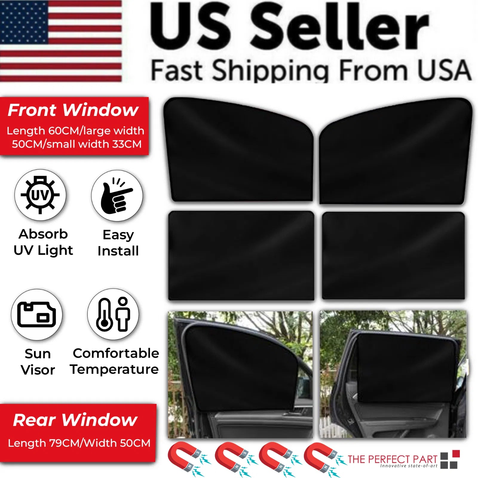 4X Magnetic Car Window Sun Shade Mesh Set
