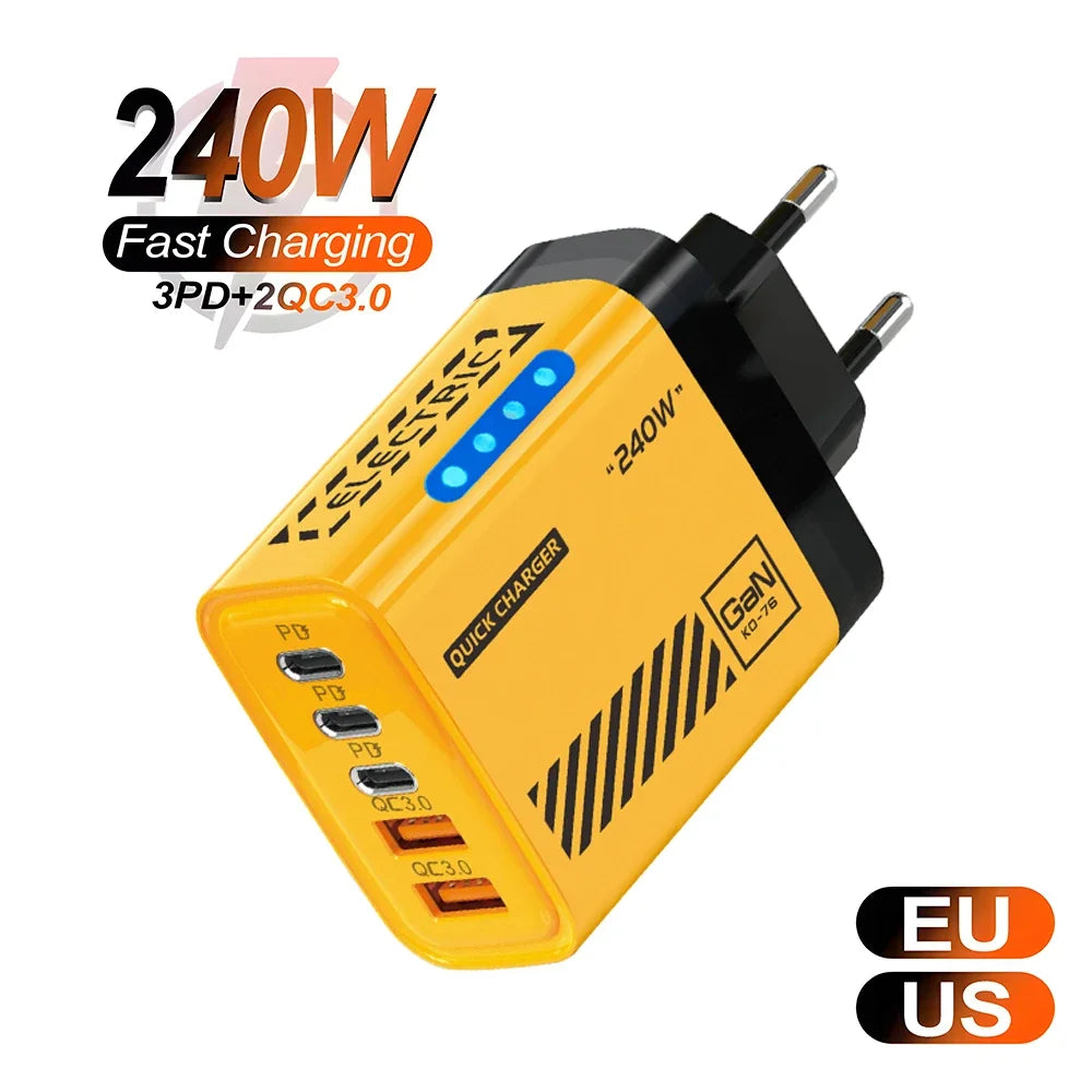5-Port USB Wall Charger (AC 100–240V)