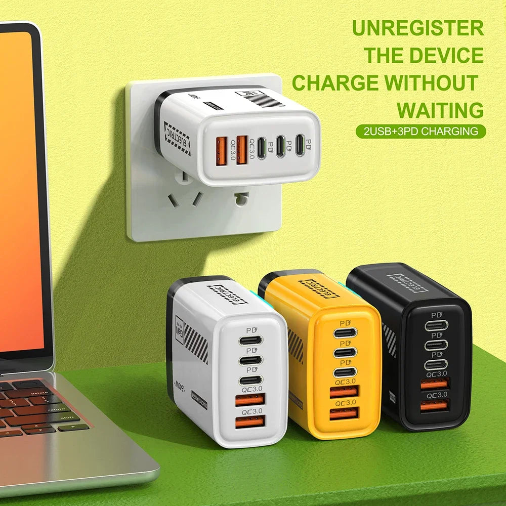 5-Port USB Wall Charger (AC 100–240V)