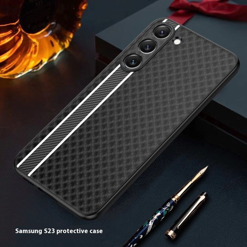 Business Plain Leather Ultra-Thin Phone Case – Carbon Fiber Back Cover for Samsung