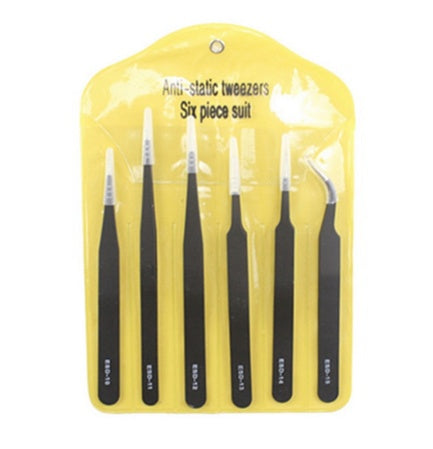 6pcs ESD Anti-Static Stainless Steel Tweezers Set- Maintenance & Repair Tool Kit