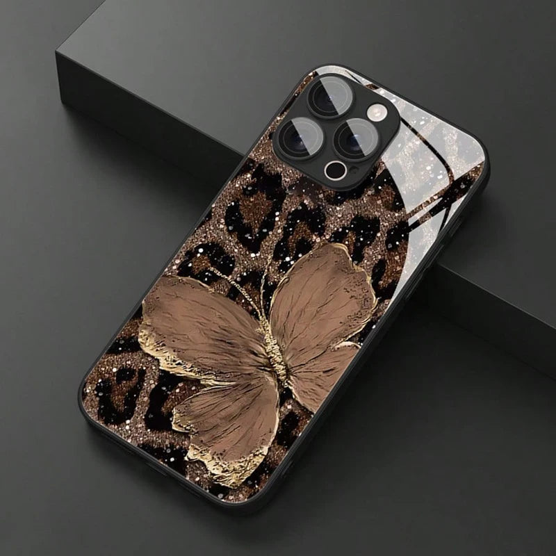 Leopard Butterfly Glass iPhone Case