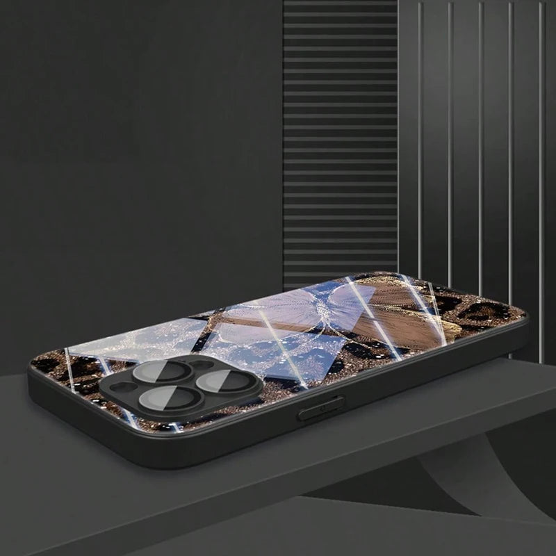Leopard Butterfly Glass iPhone Case