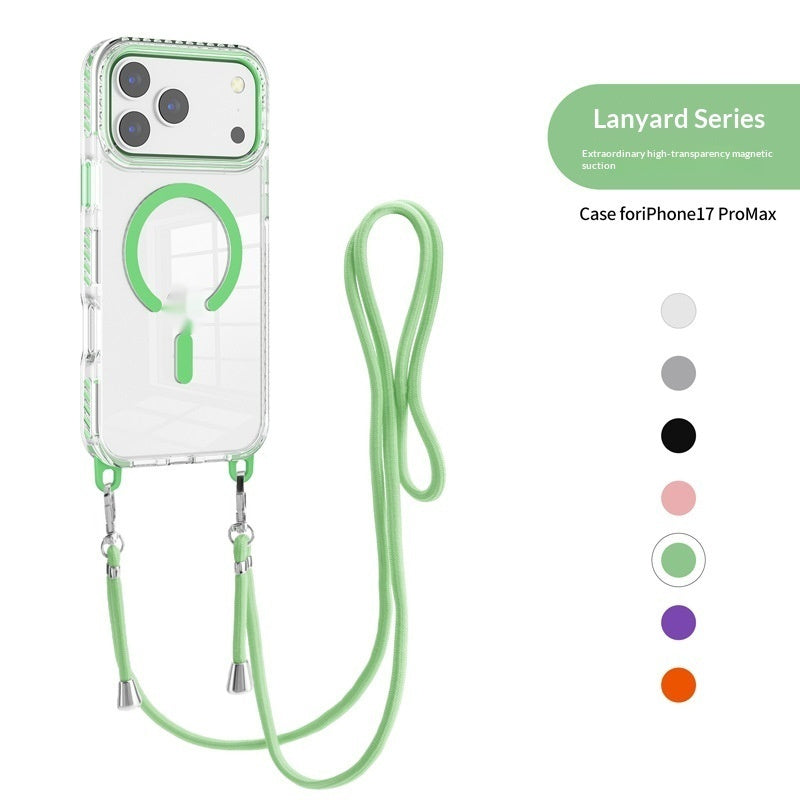 17 Pro Max Transparent Magnetic Case with Crossbody Lanyard
