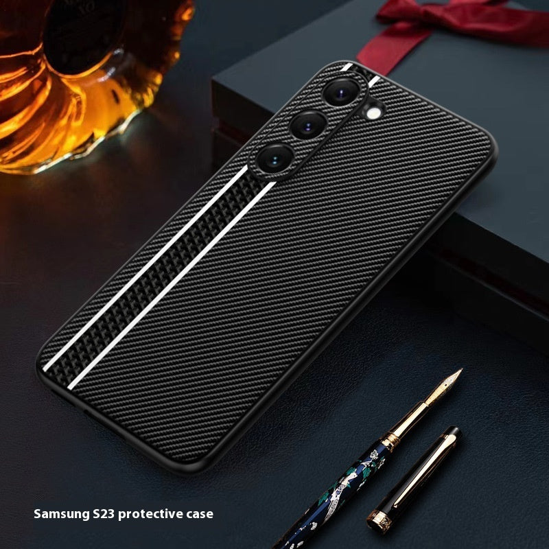 Business Plain Leather Ultra-Thin Phone Case – Carbon Fiber Back Cover for Samsung