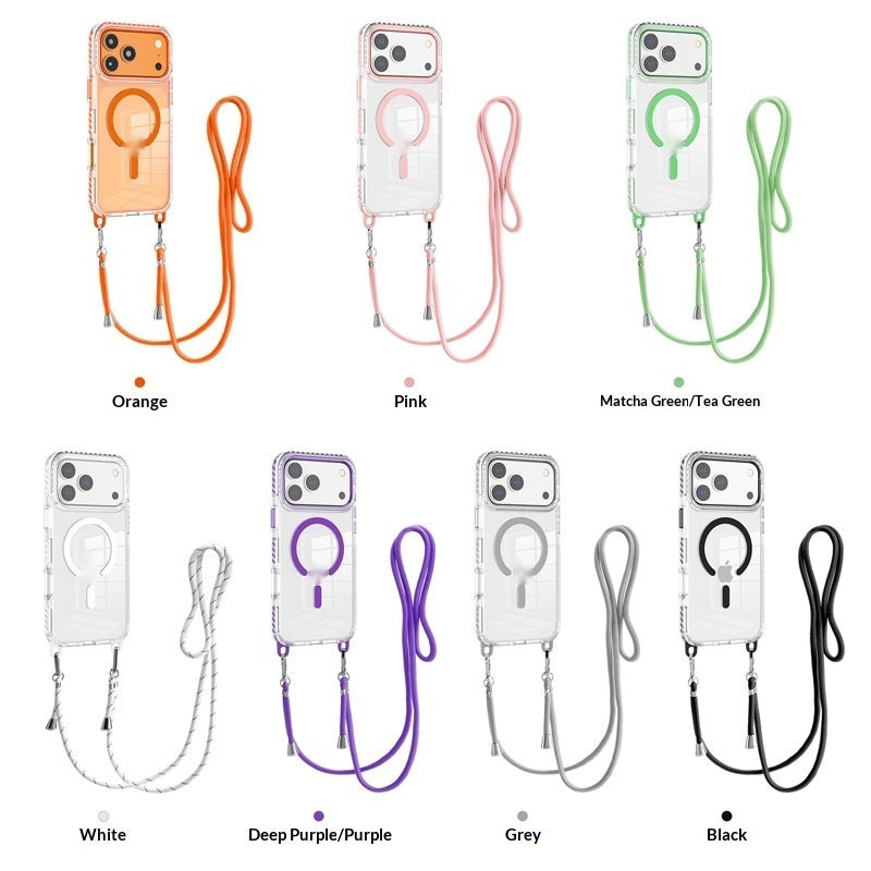 17 Pro Max Transparent Magnetic Case with Crossbody Lanyard