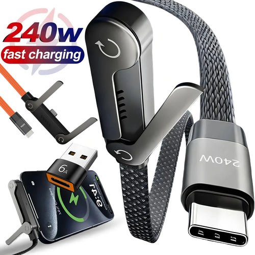 240W Fast Charging Cable with Foldable Phone Stand
