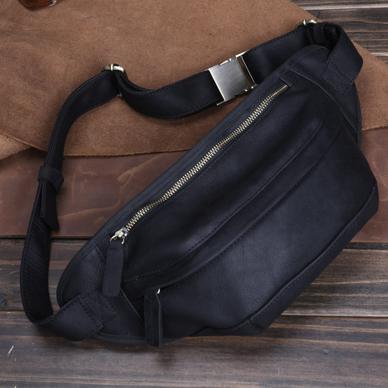 Men’s Leather Crossbody Sports Phone Bag- Top Layer Cowhide Messenger