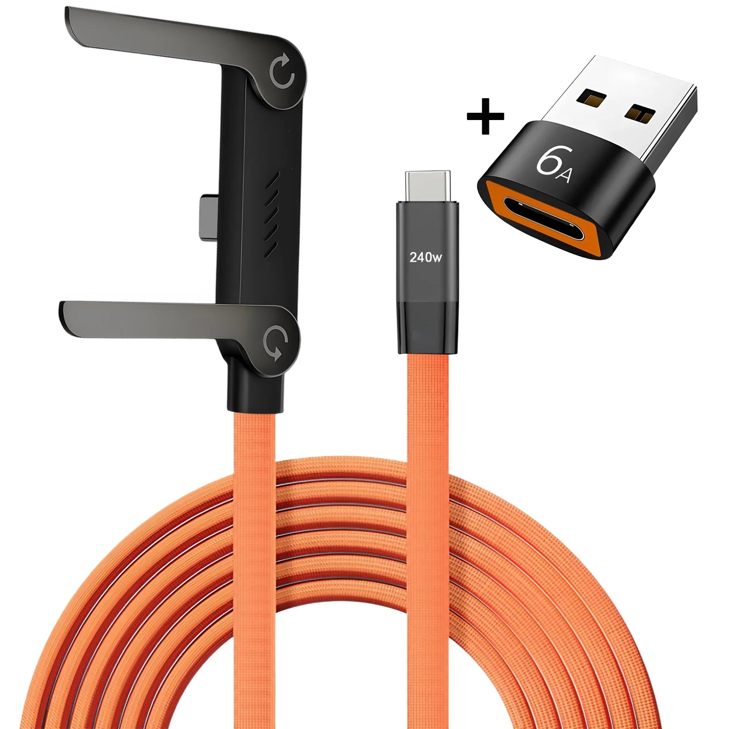 240W Fast Charging Cable with Foldable Phone Stand