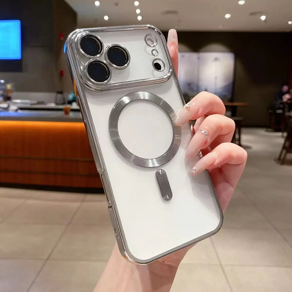 Magnetic Clear TPU Luxury Plated Phone Case with Camera Protection for iPhones