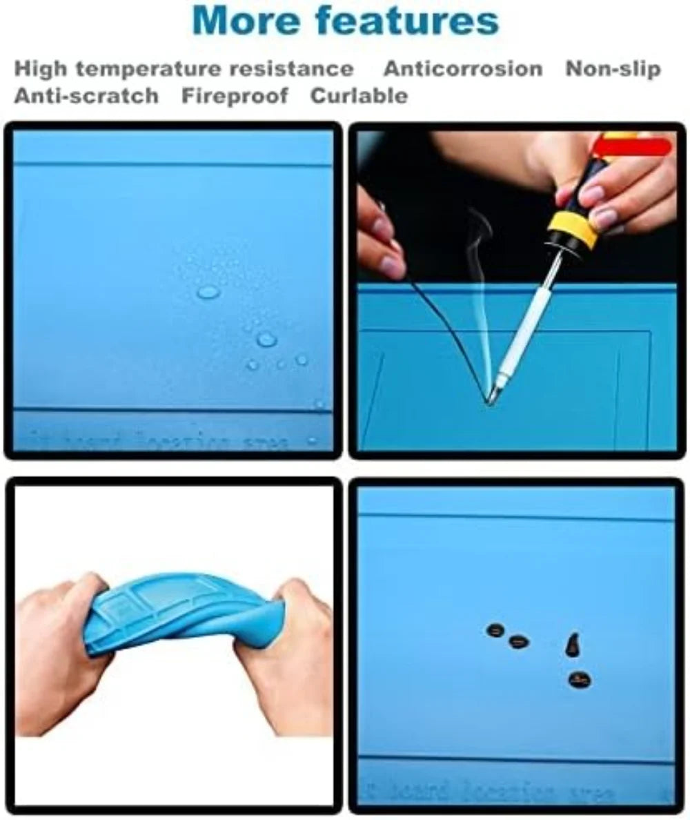 Magnetic Silicone Repair Mat – Heat Resistant 500°C Soldering Station & Anti-Static Electronics Workpad