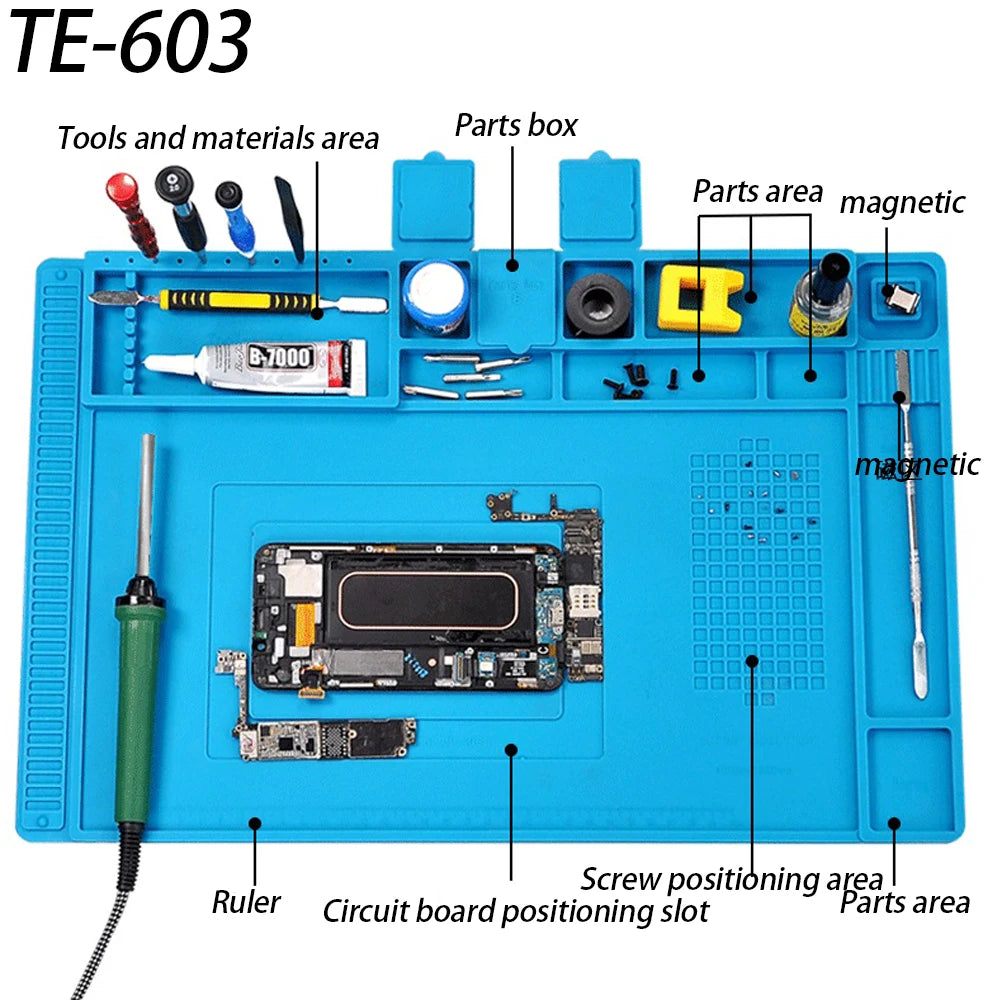 Magnetic Silicone Repair Mat – Heat Resistant 500°C Soldering Station & Anti-Static Electronics Workpad