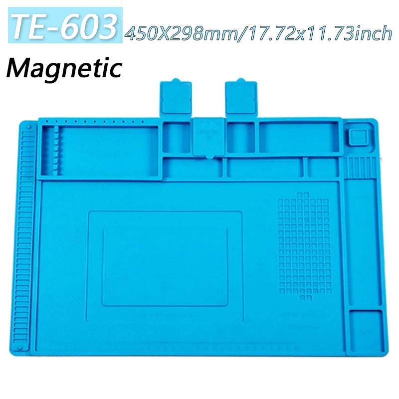Magnetic Silicone Repair Mat – Heat Resistant 500°C Soldering Station & Anti-Static Electronics Workpad
