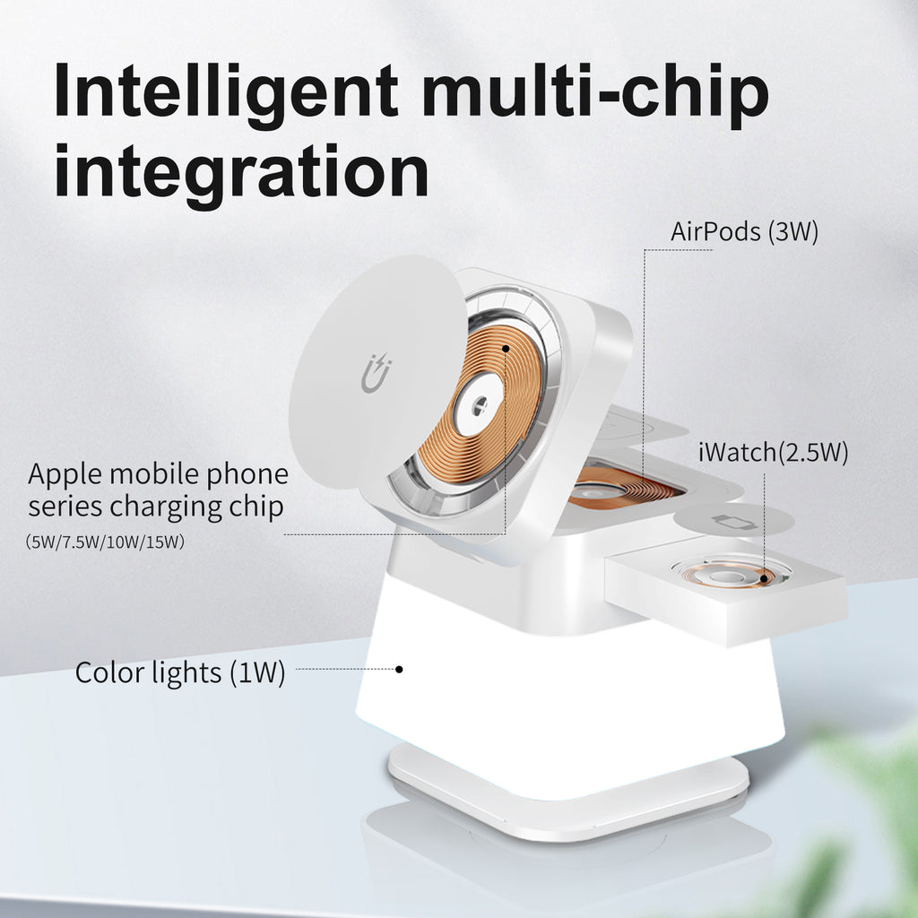 4-in-1 Rotatable Magnetic Wireless Charger Stand with Colorful LED Night Light