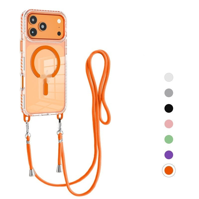 17 Pro Max Transparent Magnetic Case with Crossbody Lanyard