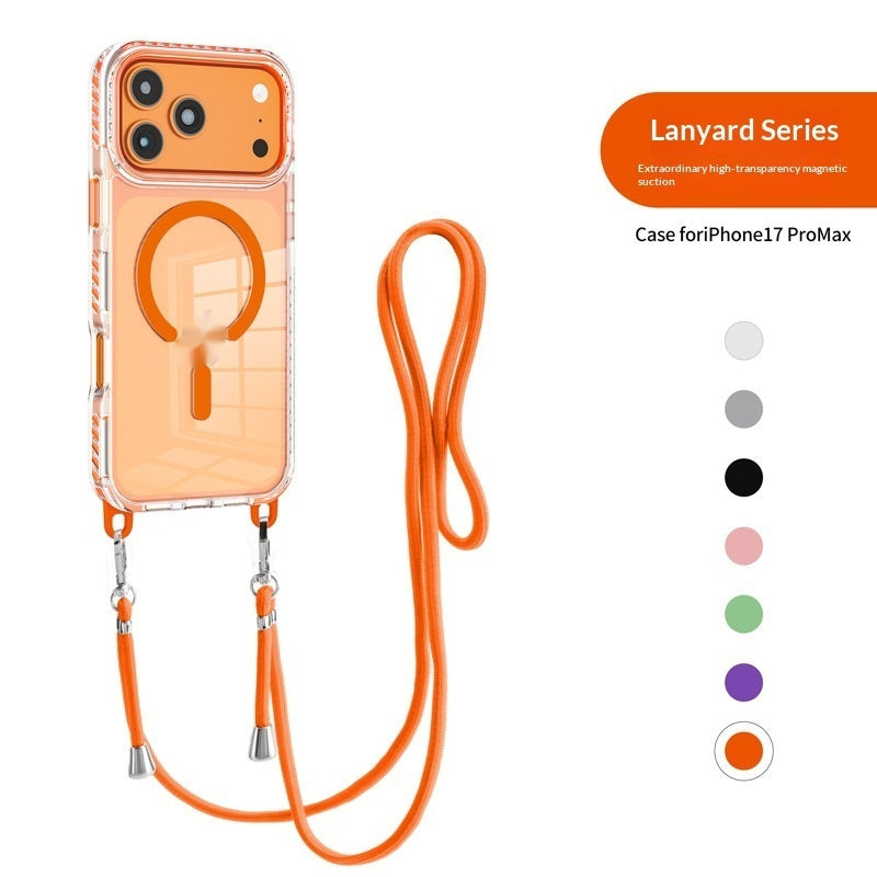 17 Pro Max Transparent Magnetic Case with Crossbody Lanyard