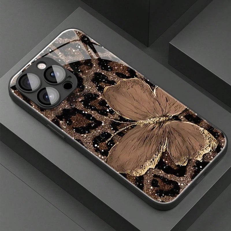 Leopard Butterfly Glass iPhone Case