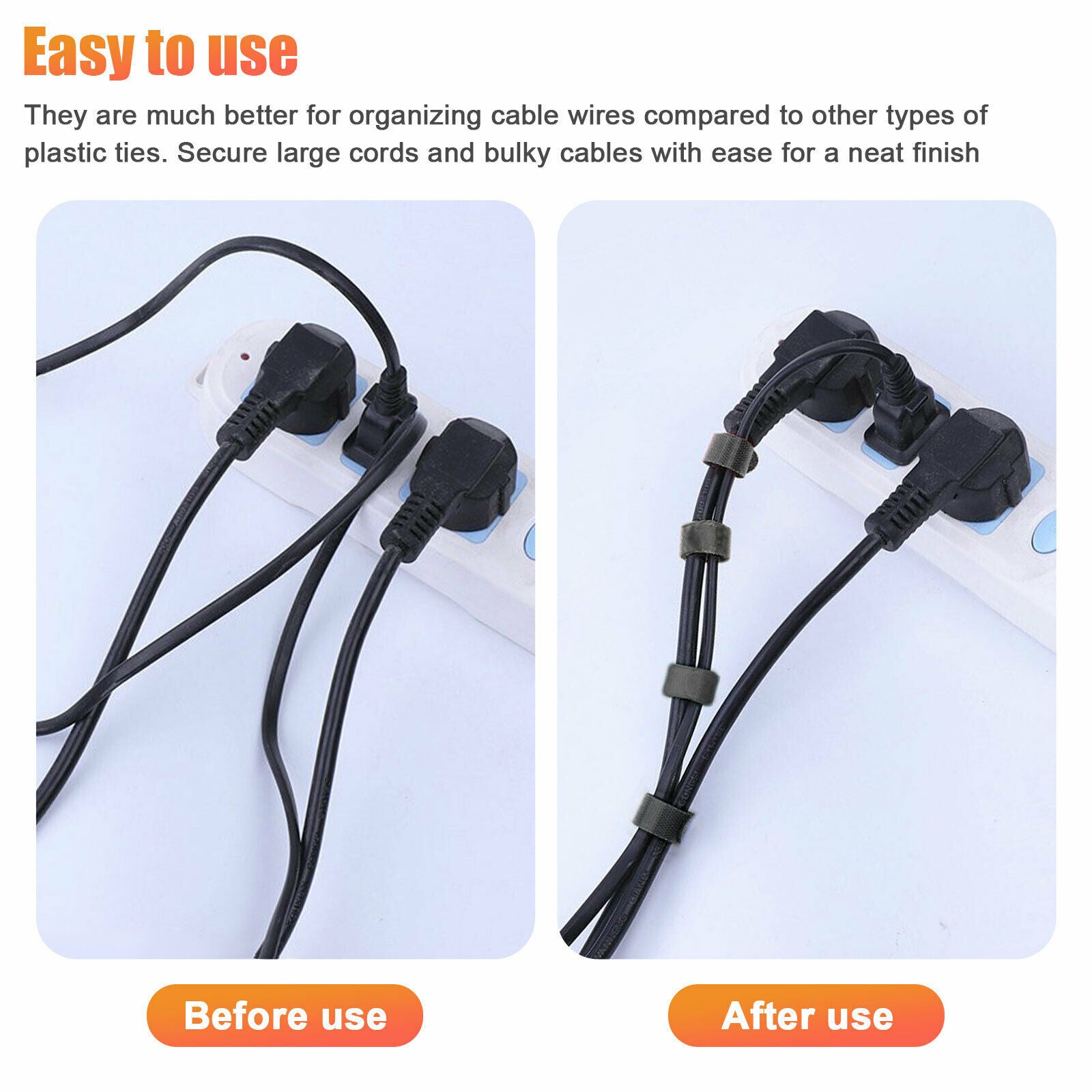 100PCS Reusable Velcro Cable Ties – Self-Adhesive Wire Management Straps (Black, 12×145mm)