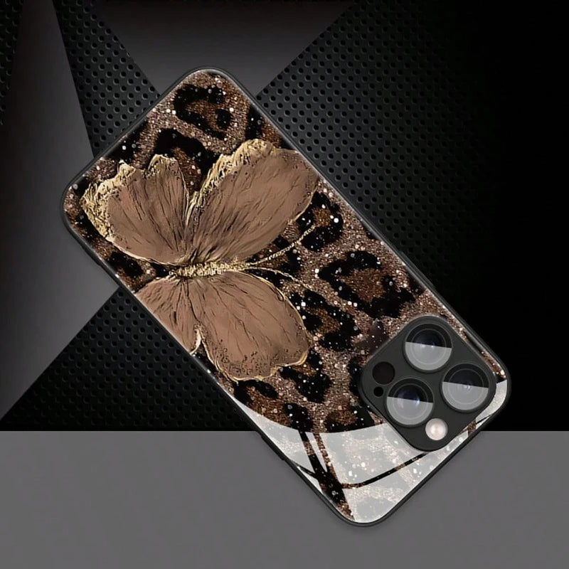 Leopard Butterfly Glass iPhone Case