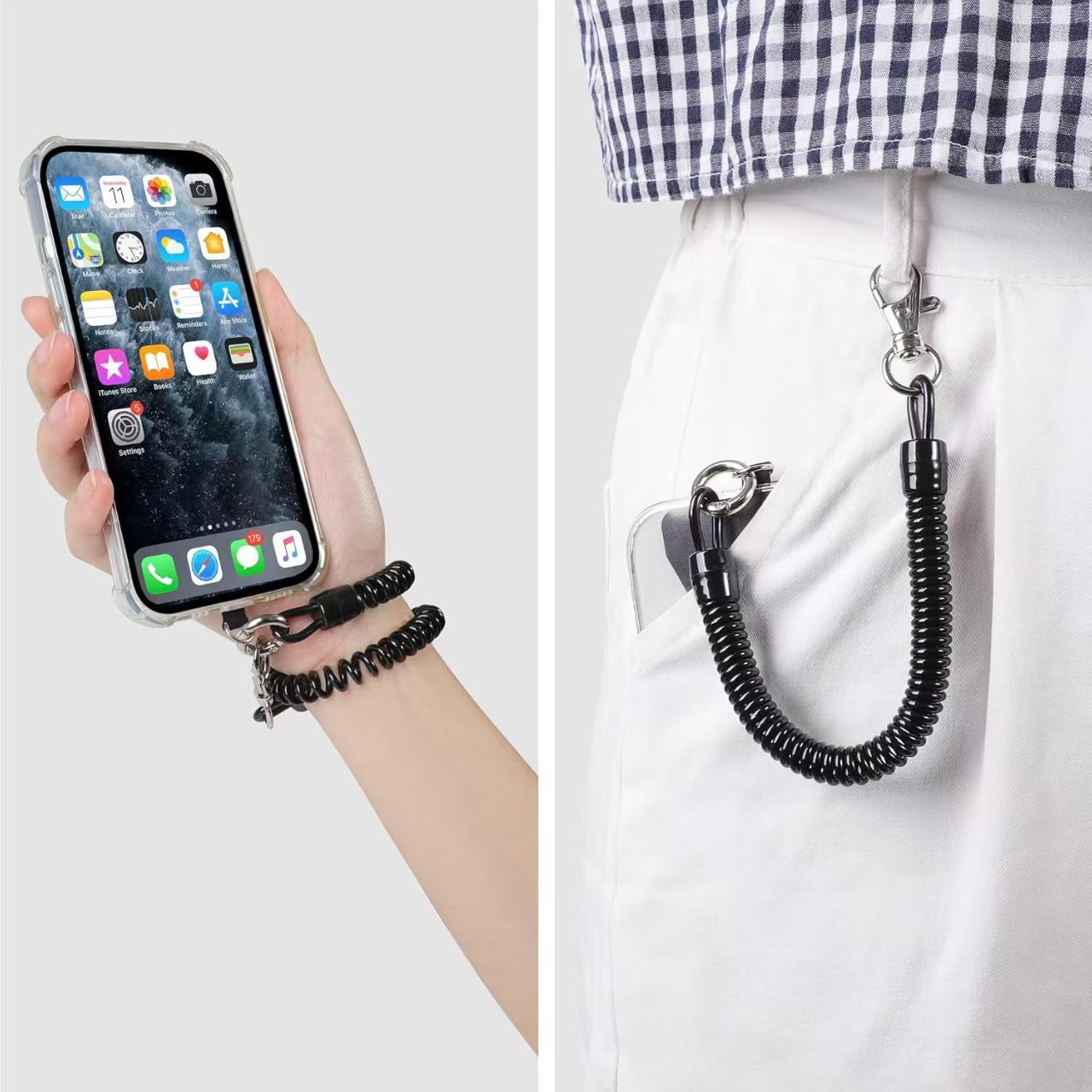 Phone Back Sticker Anti-Loss Lanyard- Universal TPU Patch with Carabiner