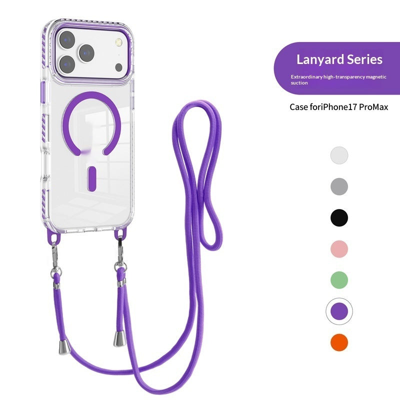 17 Pro Max Transparent Magnetic Case with Crossbody Lanyard