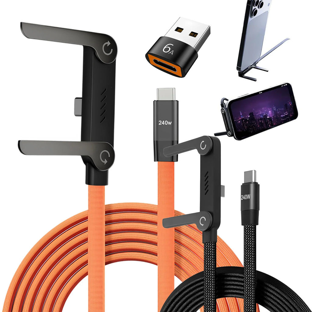240W Fast Charging Cable with Foldable Phone Stand