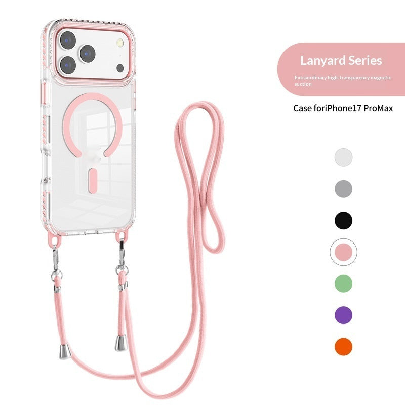 17 Pro Max Transparent Magnetic Case with Crossbody Lanyard