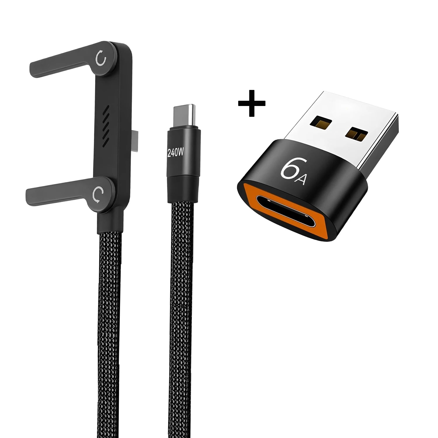 240W Fast Charging Cable with Foldable Phone Stand