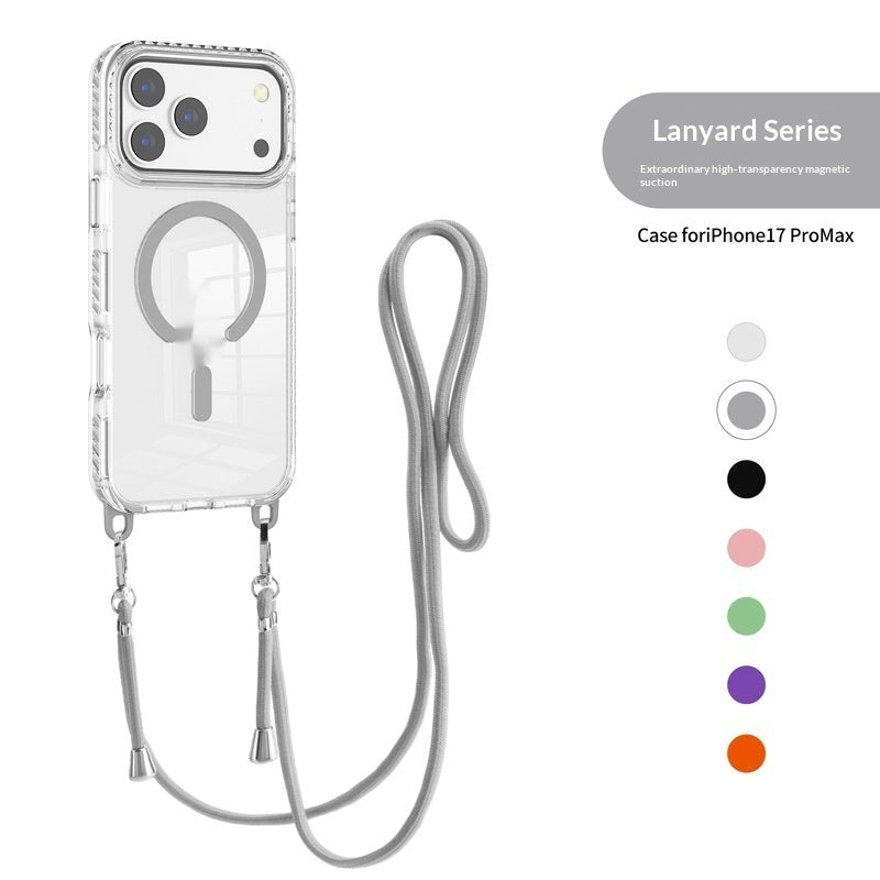 17 Pro Max Transparent Magnetic Case with Crossbody Lanyard