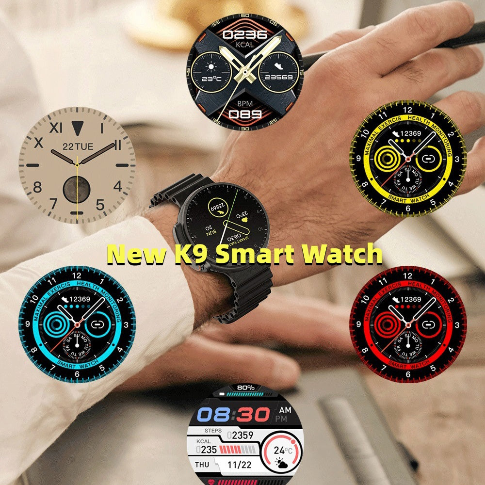K9 Smart Watch 1.39" Round Screen – Wireless Charging, NFC, Alipay, Health & Fitness Tracker