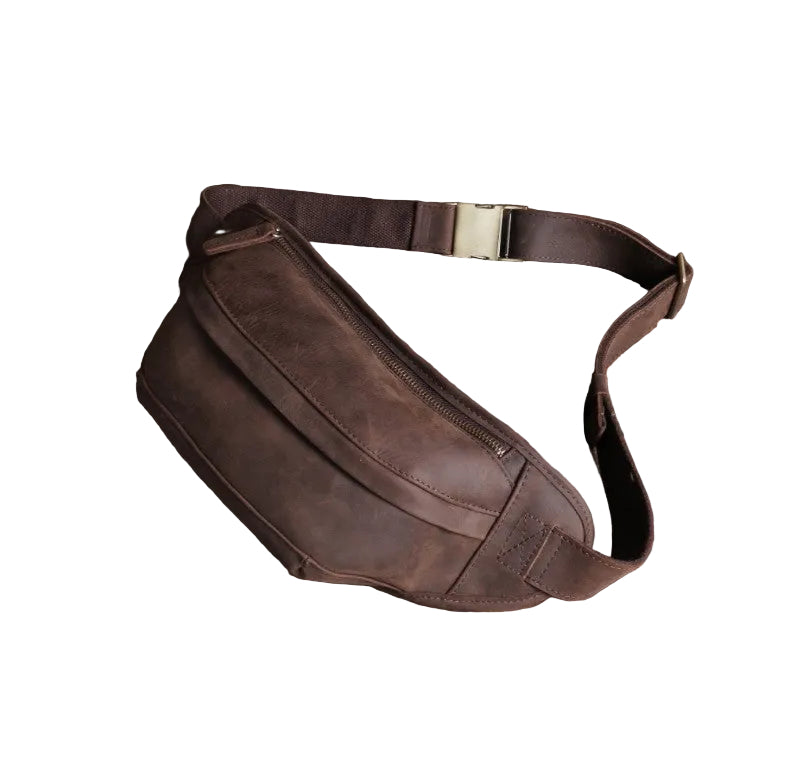 Men’s Leather Crossbody Sports Phone Bag- Top Layer Cowhide Messenger