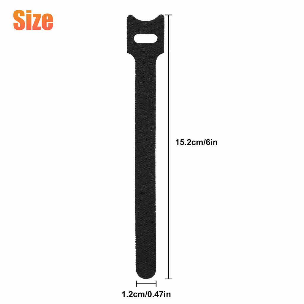 100PCS Reusable Velcro Cable Ties – Self-Adhesive Wire Management Straps (Black, 12×145mm)