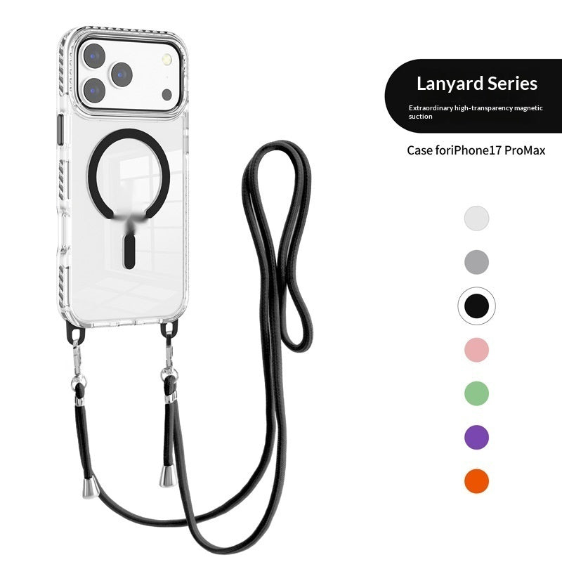 17 Pro Max Transparent Magnetic Case with Crossbody Lanyard
