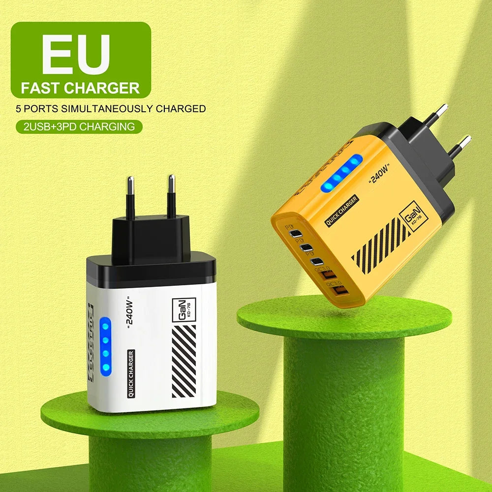 5-Port USB Wall Charger (AC 100–240V)