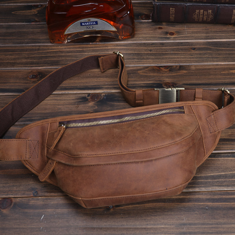 Men’s Leather Crossbody Sports Phone Bag- Top Layer Cowhide Messenger