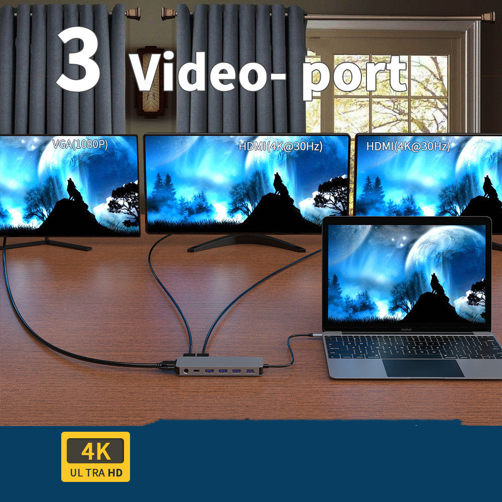 USB-C 13-in-1 Hub with Gigabit Ethernet- Multi-Port Docking Station